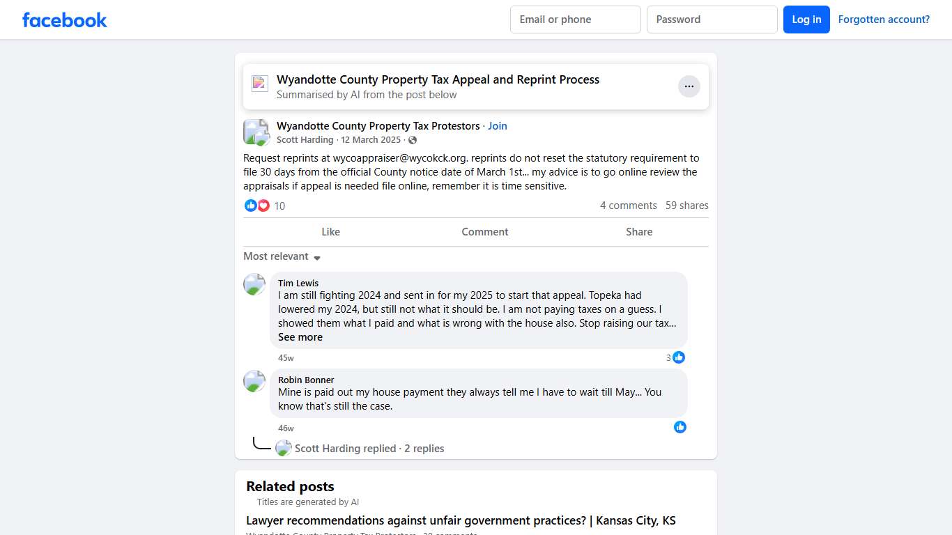 Wyandotte County Property Tax Protestors Request reprints at wycoappraiser@wycokck.org Facebook